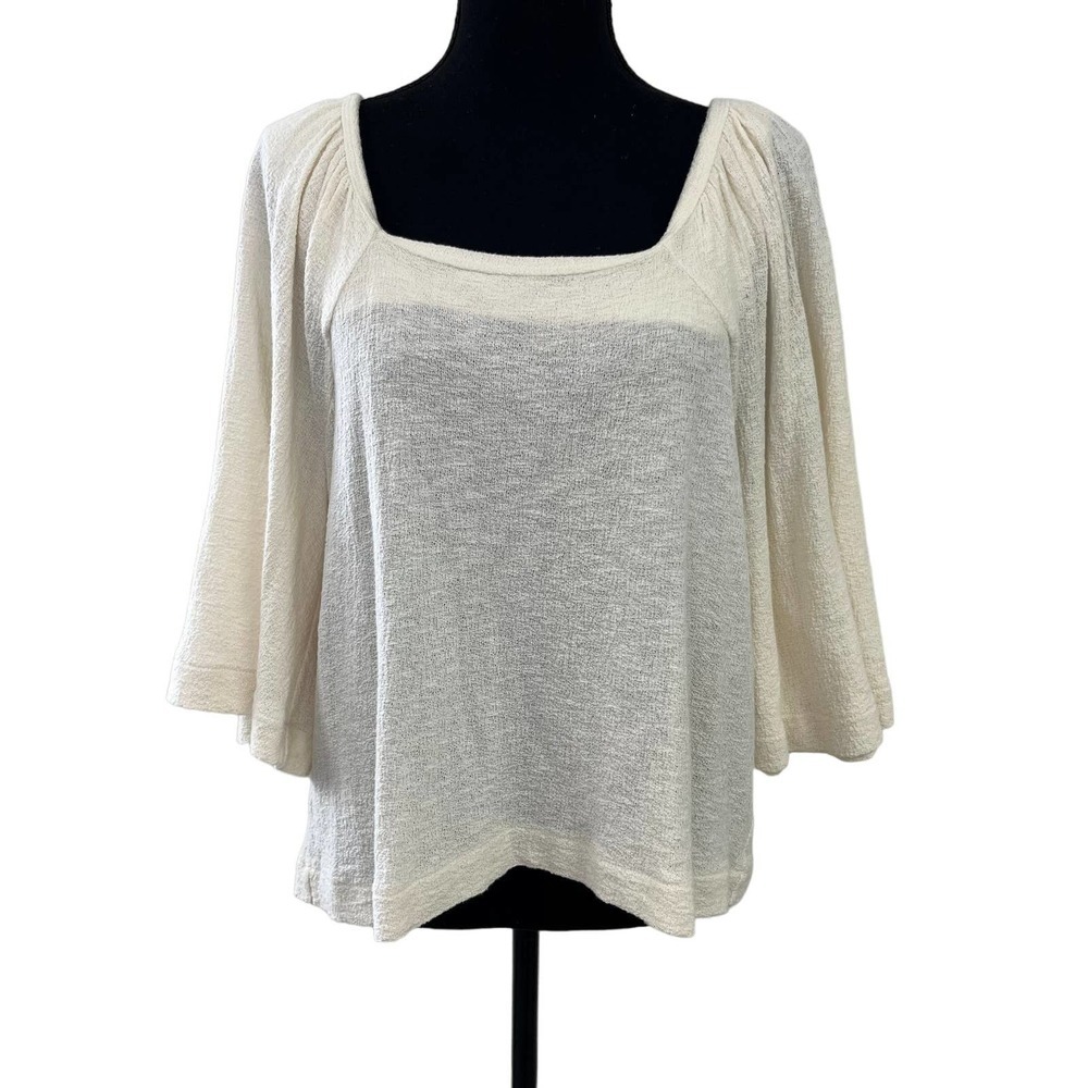 Point Sur Cream Sheer 3/4 Sleeve Top XS